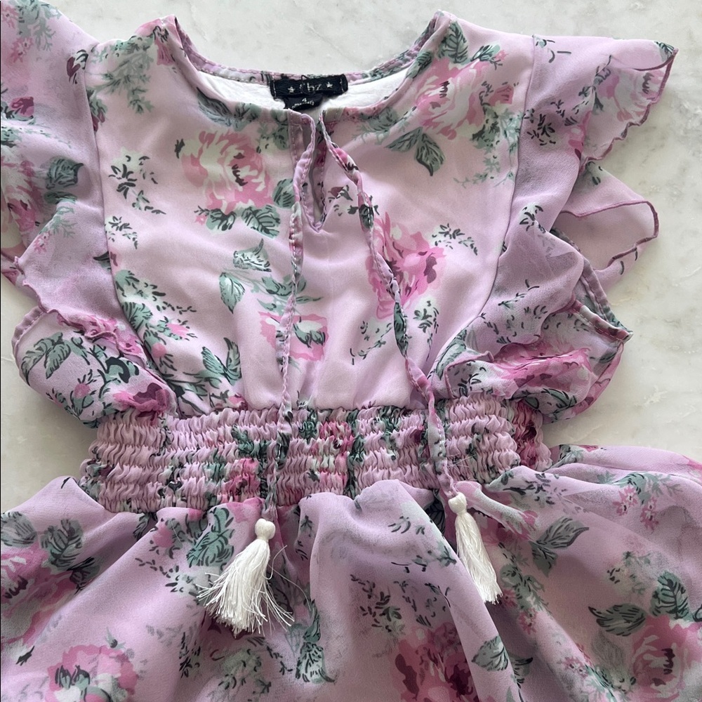 Fbz Girls Pink Floral Ruffle Dress with Tassel Detail | size 4 | flowers by Zoe - Picture 3 of 5